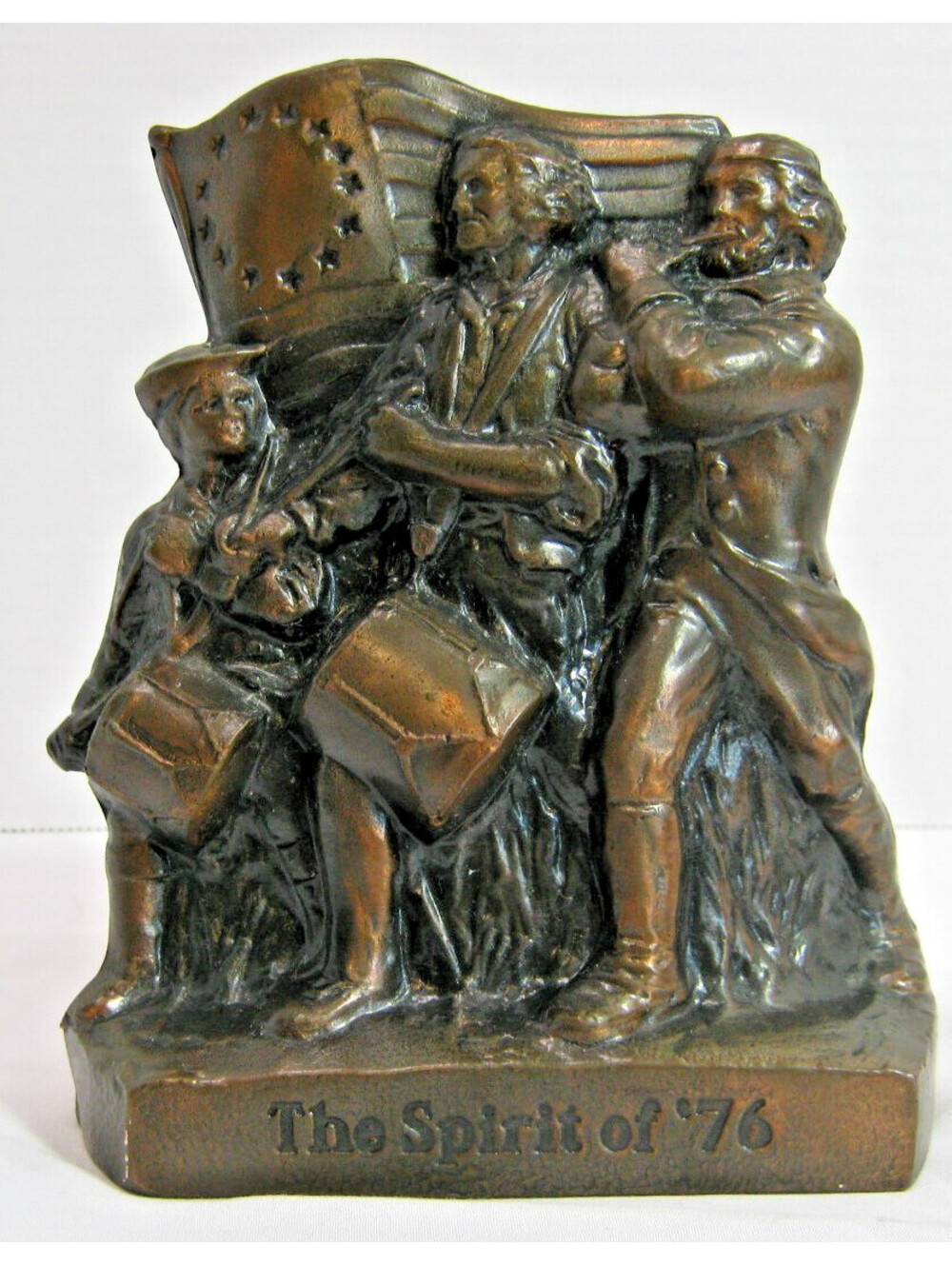 Vintage 'The Spirit of '76' Coin Bank Copper Tone Metal 6" 74 BANTHRICO CHICAGO